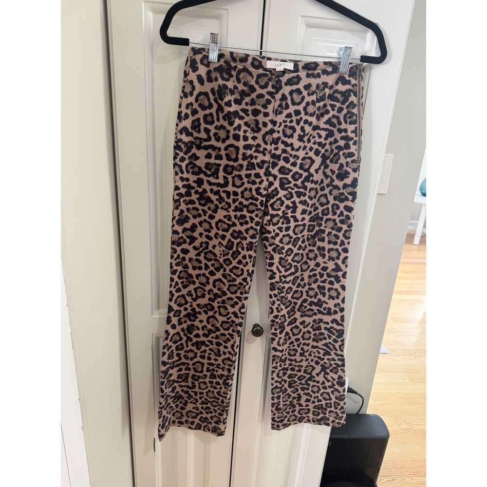 LOFT Leopard Print Side Zip Pants Size 0 Animal Print Career Casual Side Zip EUC